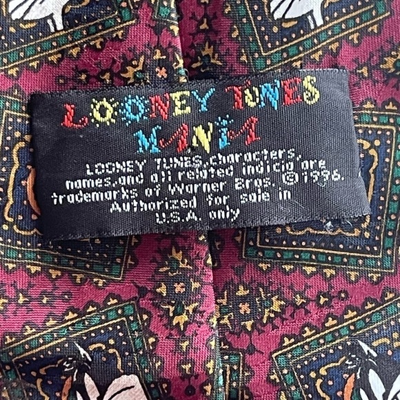 Looney Tunes vintage 90s novelty print Tweety Taz Martian Bugs Daffy neck tie - Picture 5 of 5